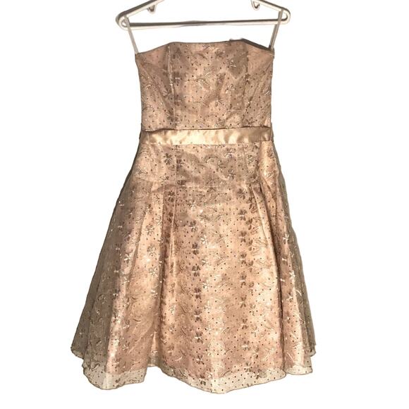 Jessica McClintock gold sequin strapless fit and flare homecoming dress sz 4 - Picture 1 of 6